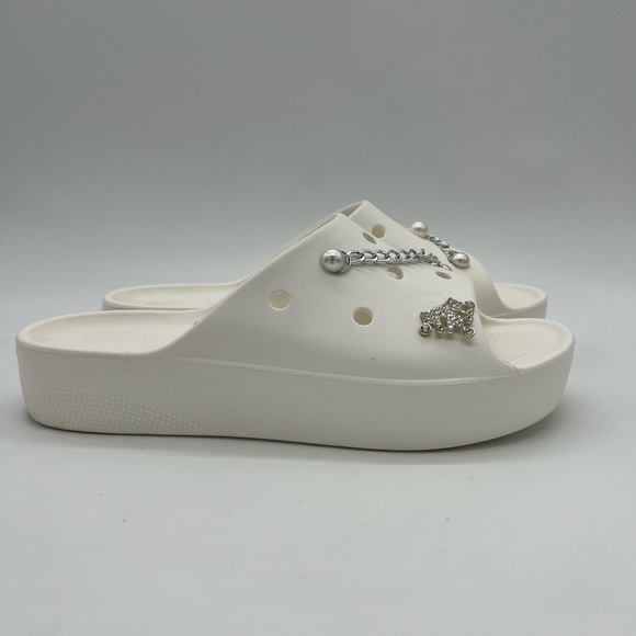 CROCS Shoes - Crocs Classic Platform Slide Sandals White w/ Jibbitz Charms Womens 10 208180